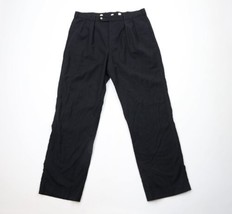 Vtg 90s Lands End Mens 34x31 Faded Pleated Wide Leg Wool Chino Pants Black USA - £52.01 GBP