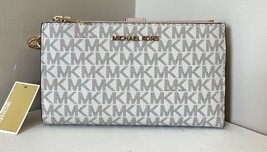 New Michael Kors Jet Set Travel Double zip wristlet wallet Vanilla Powde... - $69.66