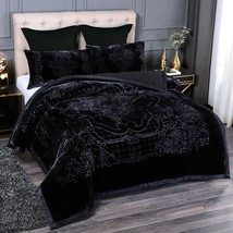 Solid Black 3Pcs Sherpa Flannel Blanket Pillow Korean Embossed Blanket - $119.98