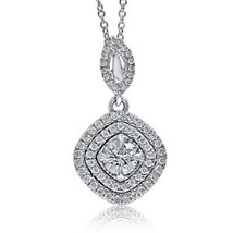 Teardrop Round Cut Diamond Pendant Necklace 16&#39;&#39; Chain 14k White Gold (0... - $27,589.48 MXN