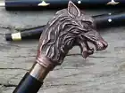 Brass Solid Vintage Designer Lion head Wooden Walking Stick Cane Antique... - $703.08 MXN