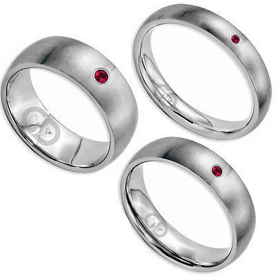 Ruby Gem Titanium Ring Satin Brushed Finish Comfort Fit Wedding Engagement Band  - $49.00 - $69.00