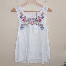 NWT THML | White Tank with Red Blue Tan Floral Embroidery Size Large - £17.05 GBP