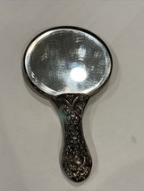 Vintage Russian Turan 900 Coin Silver Hand Mirror Floral Repousse Design 4” - $28.70