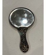Vintage Russian Turan 900 Coin Silver Hand Mirror Floral Repousse Design 4” - $28.70