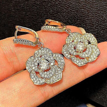 2.20 Ct Round Cut CZ Moissanite Flower Dangle Earrings 14K Yellow Gold Plated - £101.89 GBP