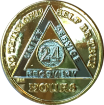 24 Hours Bi-Plate Gold &amp; Nickel Plated AA Medallion Sobriety Chip With S... - $164.63 MXN