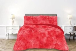 Paris Red Color Shaggy Blanket With Sherpa Softy Thick &amp; Warm 3 Pcs Queen Size - £50.63 GBP