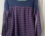 Old Navy Long Sleeved  T shirt Womens Size Med Red Navy Blue Striped Rou... - £6.19 GBP