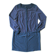 Ann Taylor L/S Shift in Blue Pink Geo Geometric Button Down Shirt Dress 4 - $29.00