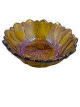 Amber Carnival Glass Footed Fruit Bowl Dish Iridescent 9&quot; Fall Autumn VTG - £7.87 GBP