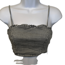Forever 21 Women&#39;s Small Black White Gingham Plaid Ruched Back Crop Top Shirt - £7.47 GBP