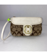 Coach Wristlet Bleecker Tattersall Lining Brown Jacquard White Leather W14 - $29.69