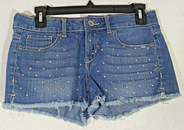Aeropostale Juniors Shorts Size 3 4 Blue Jean Studded Frayed Hem Distressed Mini - £7.82 GBP