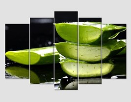 Aloe Leaf Slice on Black and White Daisy Aloe Canvas Print Green Decor Abstract  - £38.71 GBP