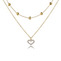 Cubic Zirconia &amp; 18K Gold-Plated Heart Pendant Layered Necklace - £10.21 GBP