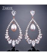 ZAKOL  Hollow Marquise Cut Zirconia Drop Earrings For Women Wedding Fash... - £14.93 GBP