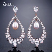 ZAKOL  Hollow Marquise Cut Zirconia Drop Earrings For Women Wedding Fashion Imit - $18.63