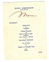 Hotel Ambassador Menu New Delhi India 1956 Mutton Croquette - £15.55 GBP