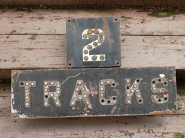 Vintage Railroad 2 Tracks Heavy Metal Sign with Cats Eyes Reflectors - $792.00