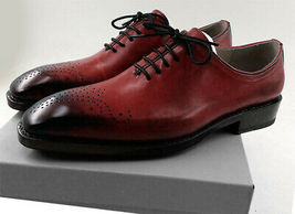 Burnished Brogues Toe Lace Up Maroon Tone Vintage Premium Leather Oxford... - $149.99+