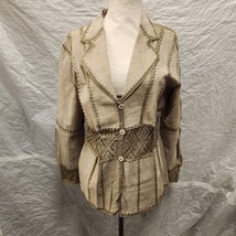 Vintage IDI Women&#39;s Beige Leather Blend Jacket, Size S - £78.21 GBP