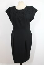 Vtg MariAnna 10 Black Crepe Embroidered Beaded Formal Knee Length Sheath Dress - £36.03 GBP