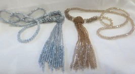 Glass faceted bead necklace with seed bead tassel Pendant - £17.32 GBP