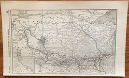 1923 Antique CHICAGO, BURLINGTON &amp; QUINCY RAILROAD Map Vintage RAILWAY Map - £7.86 GBP