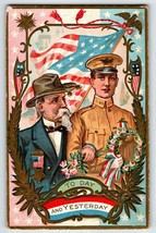 Memorial Decoration Day Postcard General Soldier Flag Wreath Roses Patriotic - $16.63