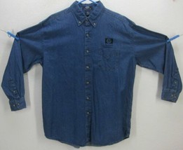 H P INVENT Men&#39;s (L) 100% Cotton Dark Blue Long Sleeve Button-Front Deni... - $25.48