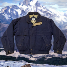 Vtg Ozark Trail Navy Blue Winter Jacket Zip and Snap Tan Inside Large Outdoors - £31.54 GBP