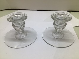 Vintage Fostoria American Clear Crystal Candle Holders Sticks Pair 3 In Perfect - £23.88 GBP