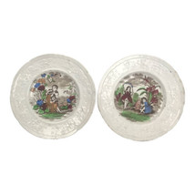 Pair Antique Staffordshire Child&#39;s Plates Children In Garden Embossed Fl... - £37.23 GBP