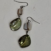 Vintage Hippie Green Tan Hook Earthy Earrings 1.75&quot; Dangle Drop - £8.85 GBP