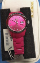 NEW K &amp; BROS 9555-2 Icetime Womens Hot Pink Three Hands Polyurethane Watch Lady - £39.65 GBP