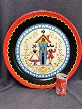 Vintage Pennsylvania Dutch Serving Tray 19&quot; Platter Red Black Hearts Tin Round - £19.89 GBP