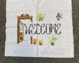 VTG COMPLETED CROSS STITCH WELCOME PIRCH PLANTS 16X 14 inches - £7.59 GBP