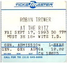 Vintage Robin Trower Concert Ticket Stub Septembre 17 1993 Roseville Mic... - $41.51