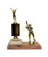 Baseball Trophy Little League 9.5” Tall Plastic and Solid Wood Base Vintage - £14.16 GBP