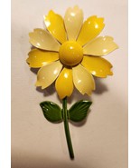 Flower Power Brooch Pin Bright Yellow Flower Green Stem 3 1/4 inch Tall ... - $411.65 MXN
