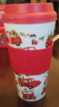 Christmas Tumbler 14oz W Red Pick Up Truck &amp; Rubber Hot  Holder-NEW-SHIP... - $238.33 MXN