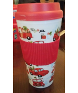 Christmas Tumbler 14oz W Red Pick Up Truck &amp; Rubber Hot  Holder-NEW-SHIP... - $12.52