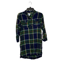 Old Navy Girls L(10) Plus Green Blue Roll Tab Sleeve Plaid Flannel Shirt Dress - £14.19 GBP