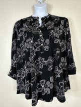 NWT Cocomo V-neck Blouse Womens Plus Size 3X Blk/Wht Floral Pocket 3/4 Sleeve - £22.23 GBP