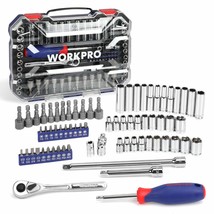 WORKPRO 70-Piece 1/4&quot; Drive Socket Set with Quick-Release Ratchet, Metric and SA - £56.18 GBP