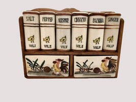 Spice Set Chick Rooster Wood Rack Fred Roberts Japan 6 Shakers 2 Spice B... - £51.43 GBP