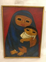 Framed Painting of Mother &amp; Child Acrylic on Board Folk Art by Teitler - £23.50 GBP