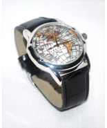 Museum Artifacts World Globe Map Watch Leather Band, New Battery NIB  (JT4) - $560.27 MXN