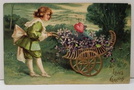 Loves Greeting Embossed Valentines Boy with Cart 1906 Shirleysburg Postc... - £4.67 GBP